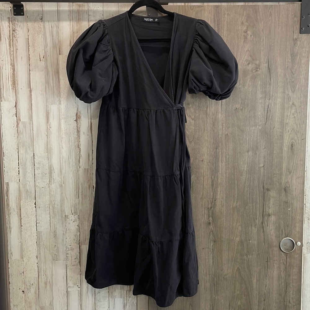 Nasty Gal Puff Sleeve Wrap Dress 🖤